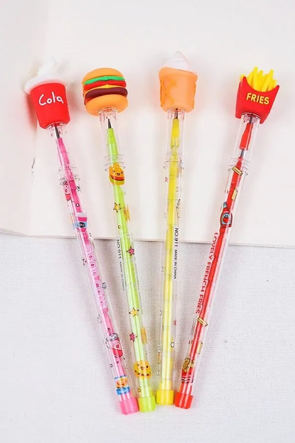 🍟 Fast Food Frenzy Push Pencil Set (Pack of 3) – McDonald’s Style Stationery Fun!