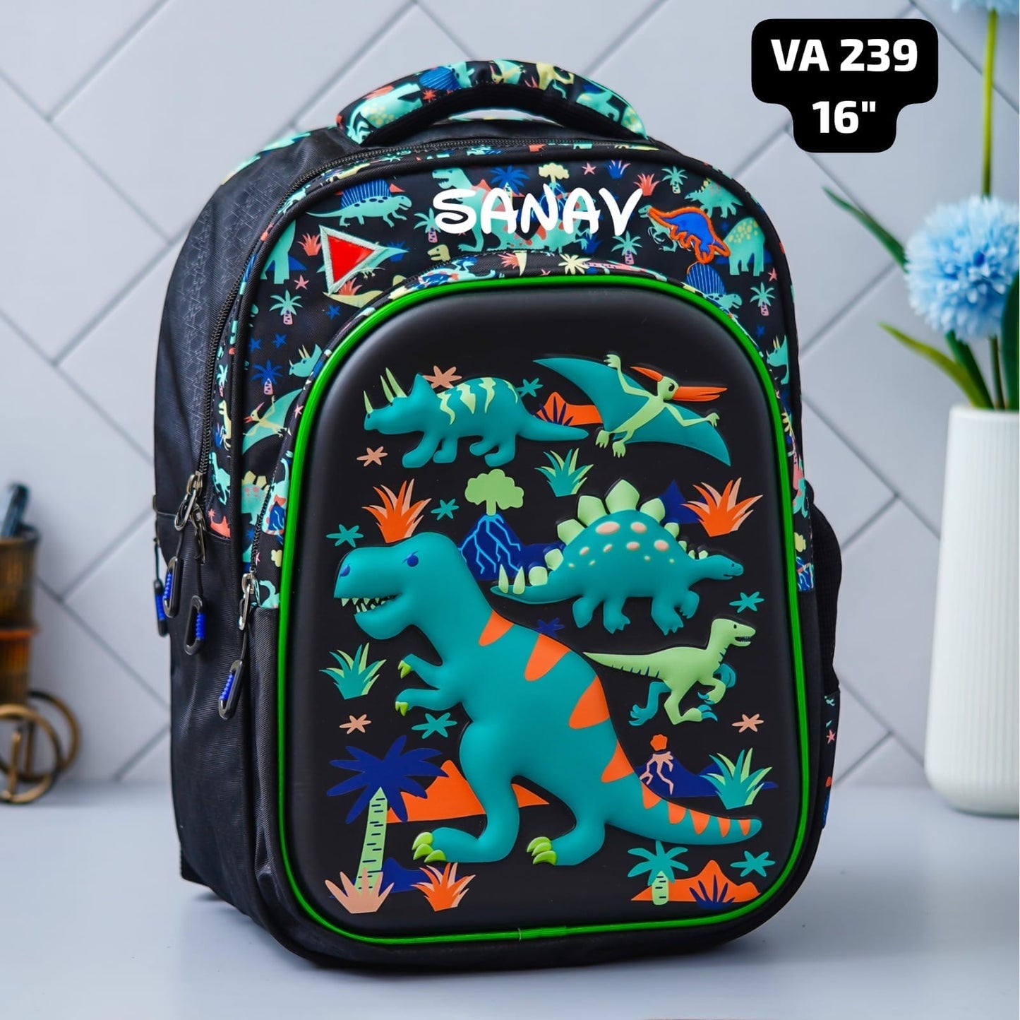 VA 239 Personalized Dinosaur Gift Hamper for Kids | Custom Lunch Box, Bag, Bottle & Pouch | Perfect Birthday Gift in India