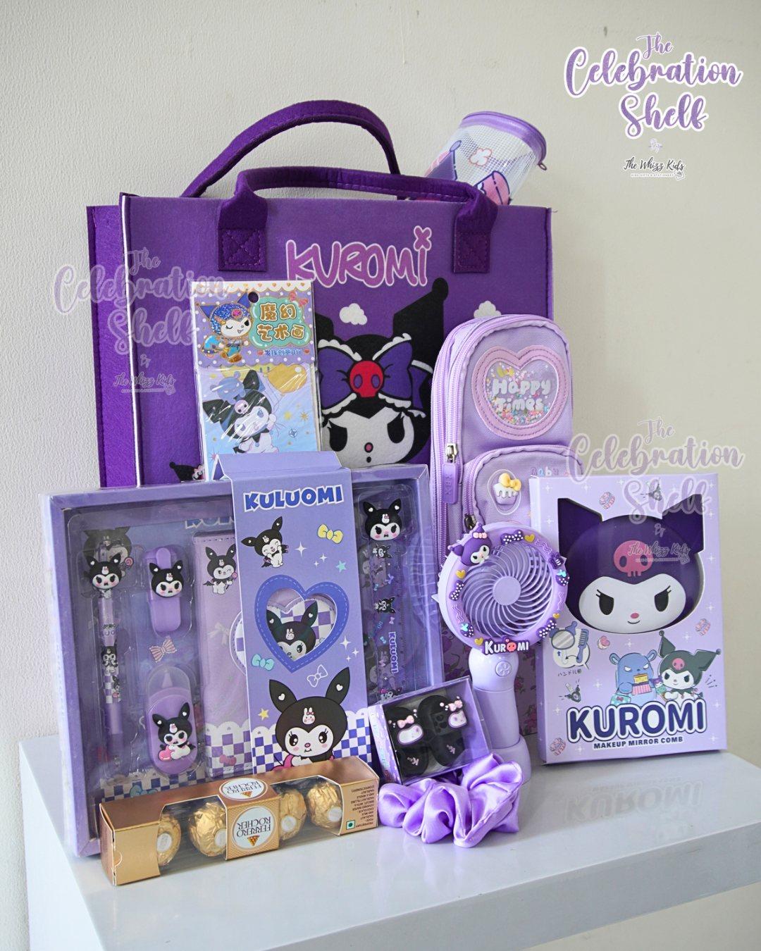 Kuromi Gift Hamper for Girls | Loaded Purple Themed Rakhi Special 2025 | Kawaii Stationery, Fan, Chocolates & More