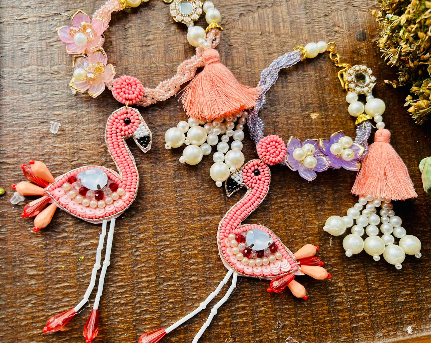 N-18 Flamingo Bracelet for Bhabhi β Intricate Handcrafted Lumba Rakhi with Charm Detail