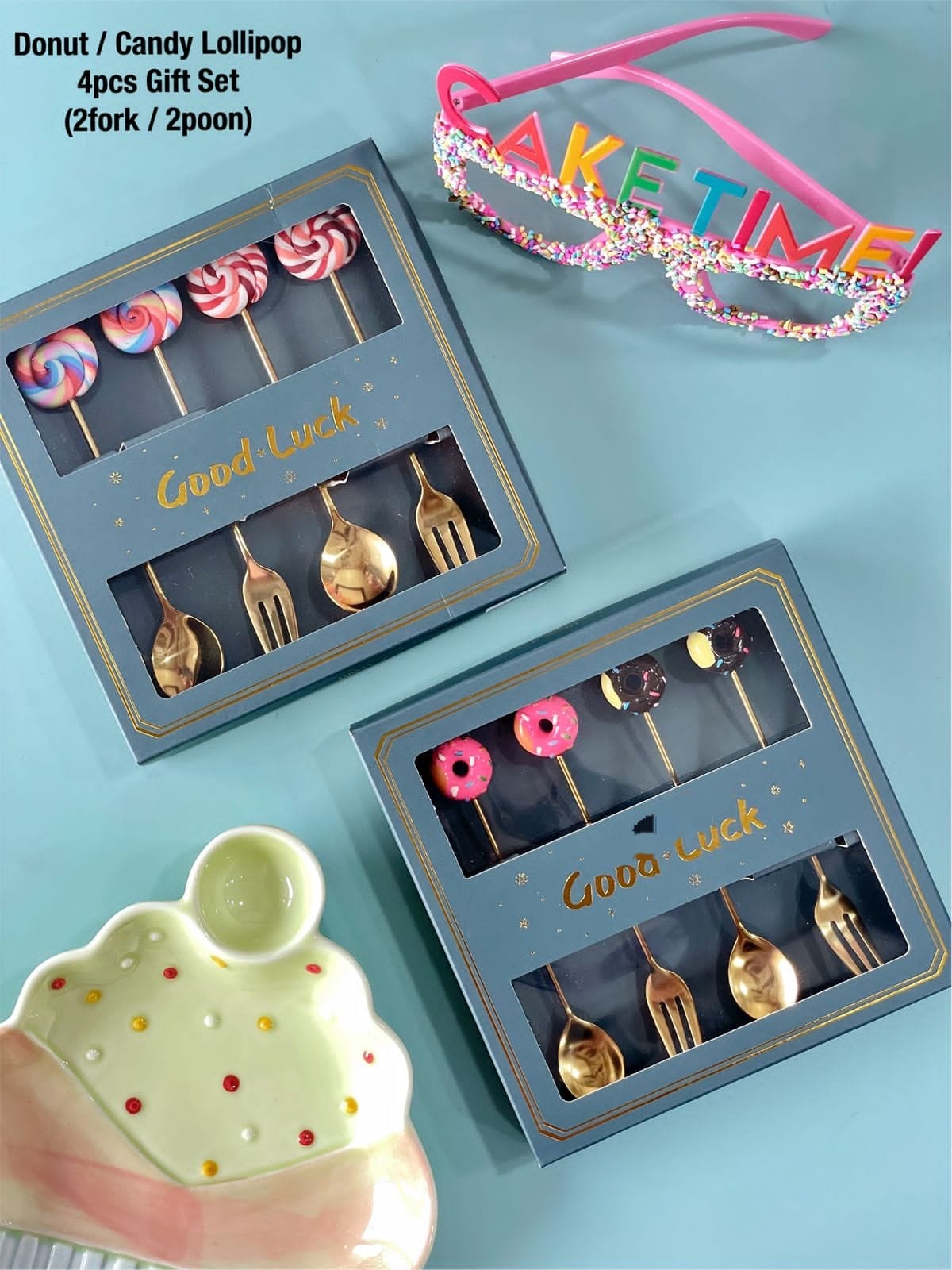 Christmas Special Stainless Steel Sweet-tooth Spoon & Fork Set in Elegant Gift Box (Set of 4)