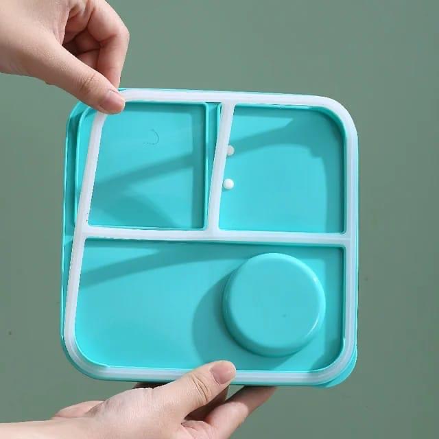 2-Layer Stainless Steel Lunch Box with 3 Compartments, Sauce Bowl & Spoon – Dino, Unicorn, Space Themes