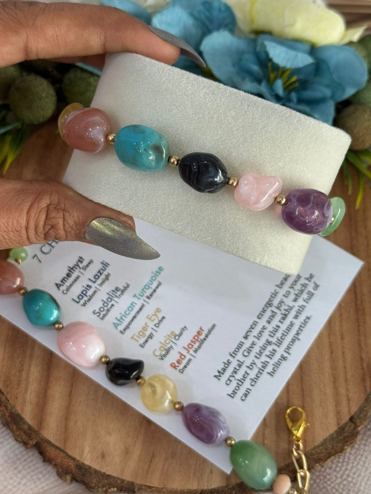 L-01 ✨ Premium 7 Chakras Stone Rakhi Bracelet for Brother – Reusable Spiritual Rakhi for Raksha Bandhan 2025
