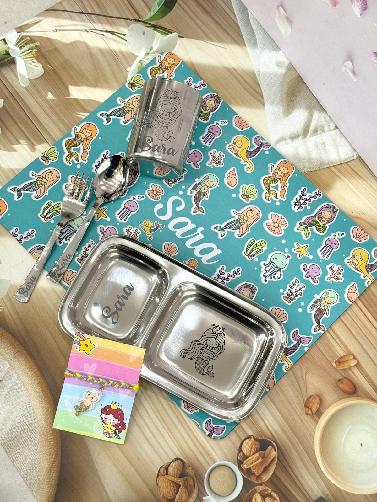 Personalised Kids Dining Mat Combo with Rakhi – Raksha Bandhan Gift 2025