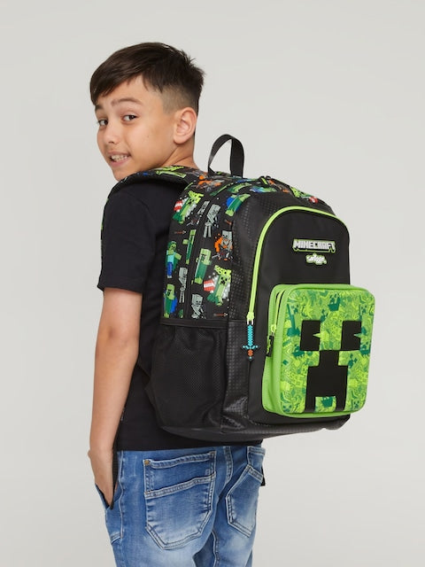 Minecraft x Smiggle Classic Backpack for Kids – Embossed Creeper Design, Spacious & Durable School Bag in India
