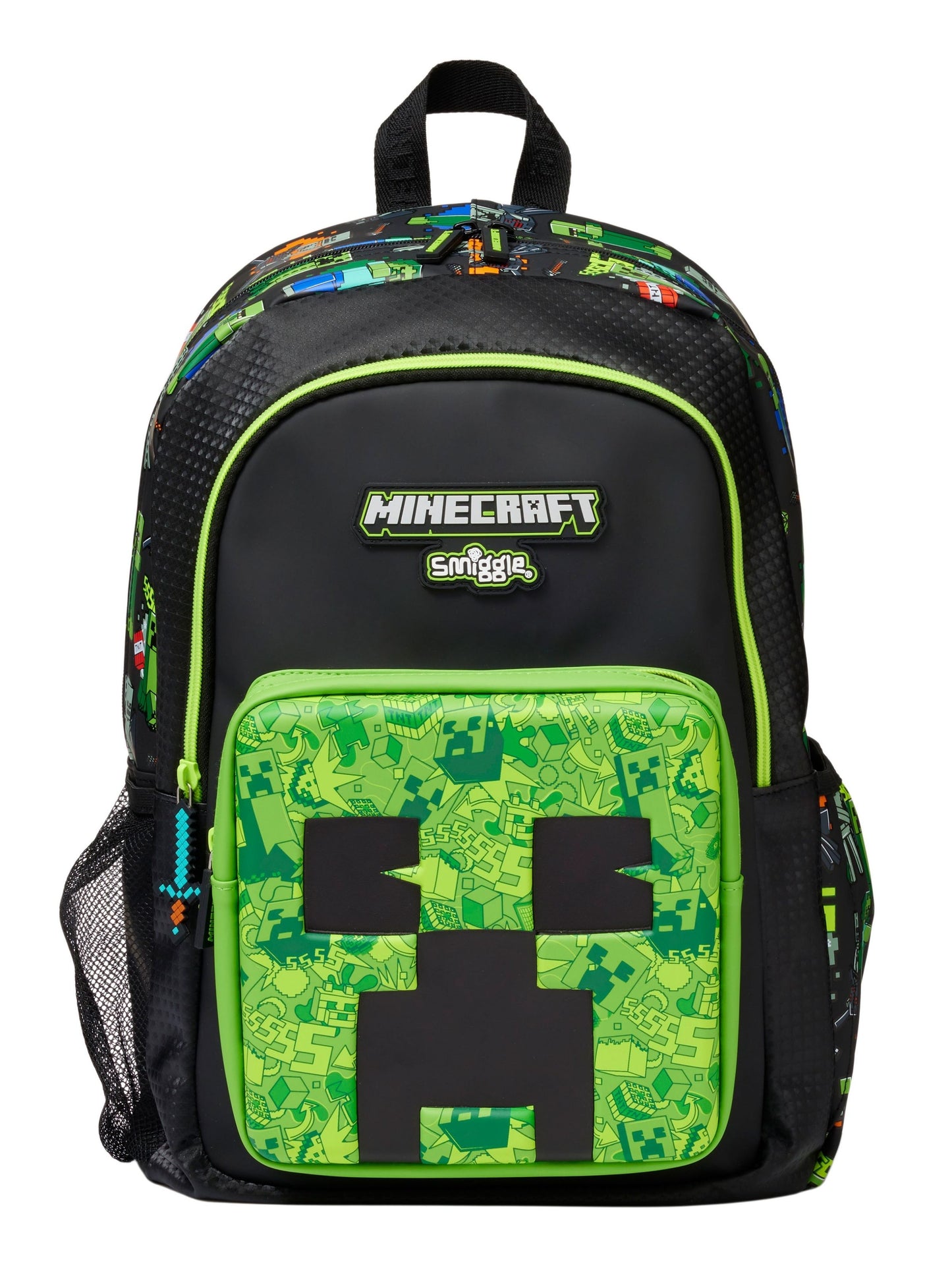 Minecraft x Smiggle Classic Backpack for Kids – Embossed Creeper Design, Spacious & Durable School Bag in India