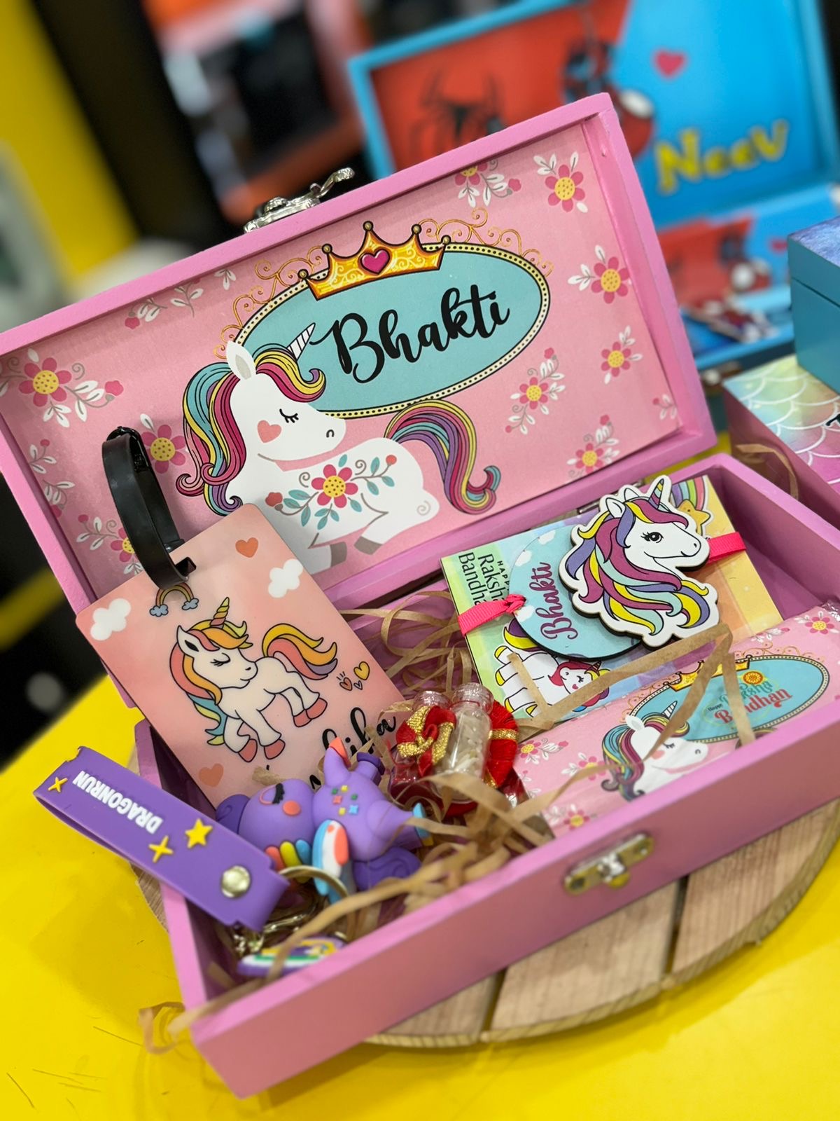 Personalised Rakhi Gift Set for Kids with Stationery Trunk, Chocolate