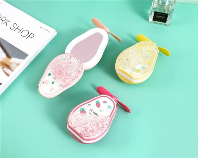 Avocado Compact Mirror with LED Lights & Fan – Portable USB Rechargeable Mirror for Kids & Adults