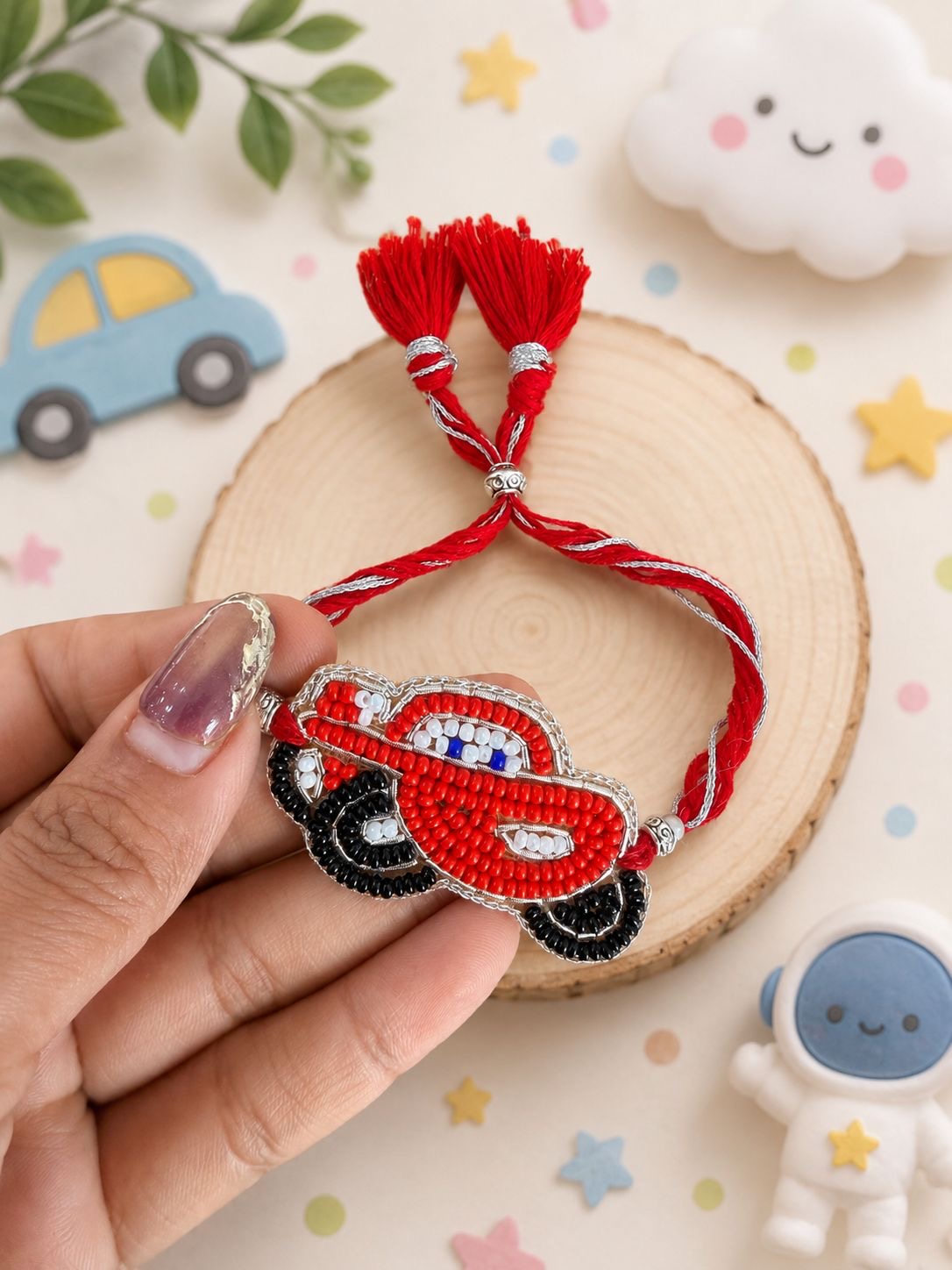 SK- 06 Handcrafted Car & Ice Cream Kids Rakhi Gift Box | Red Car & Pink Ice Cream Rakhi for Little Brothers | Raksha Bandhan 2026