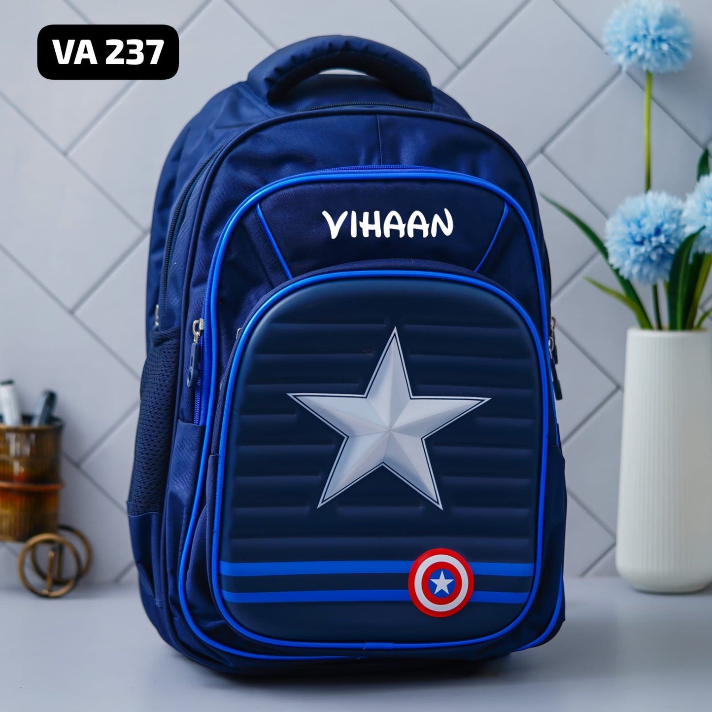 VA 237 Personalized Captain America Gift Hamper for Kids | Custom Lunch Box, Bag, Bottle & Pouch | Perfect Birthday Gift in India