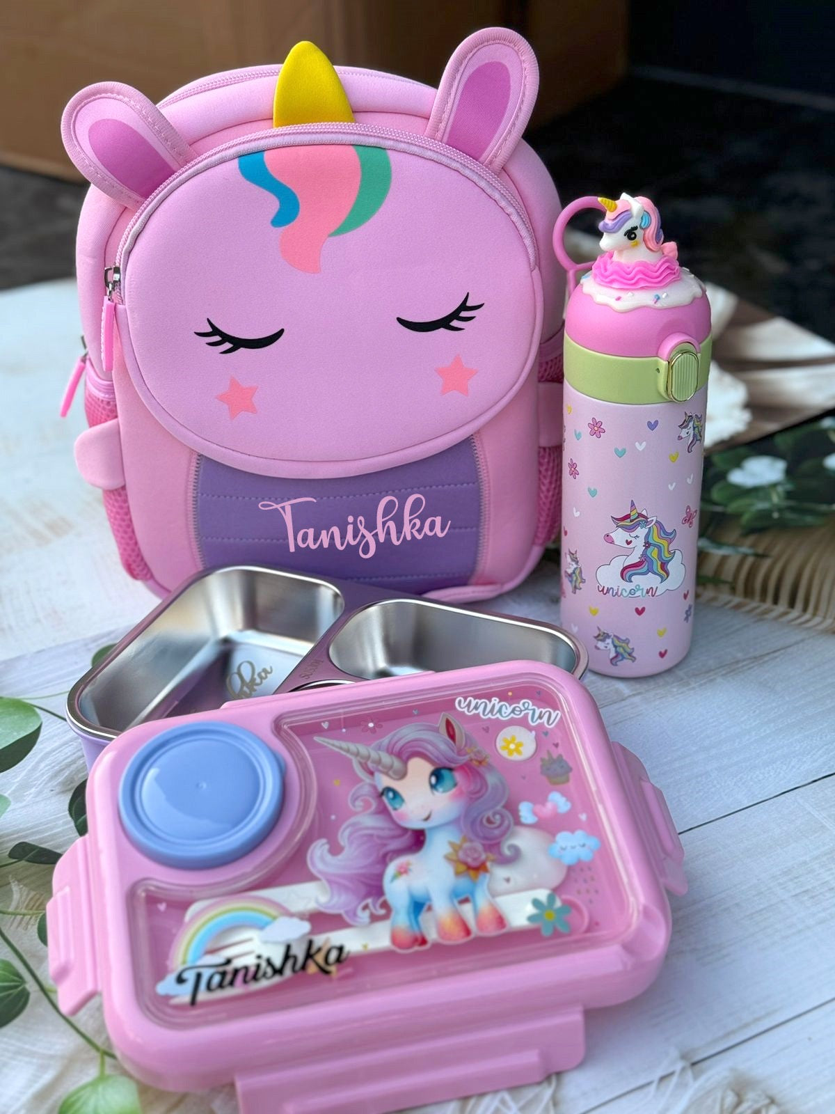 Cute Unicorn Combo Set – Backpack, Insulated Bottle & Leakproof Lunchbox (Free Shipping)