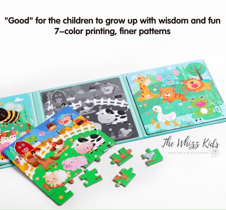 New Magnetic 3-in-1 Puzzles Book – Animal, Vehicle, Ocean, Car Theme