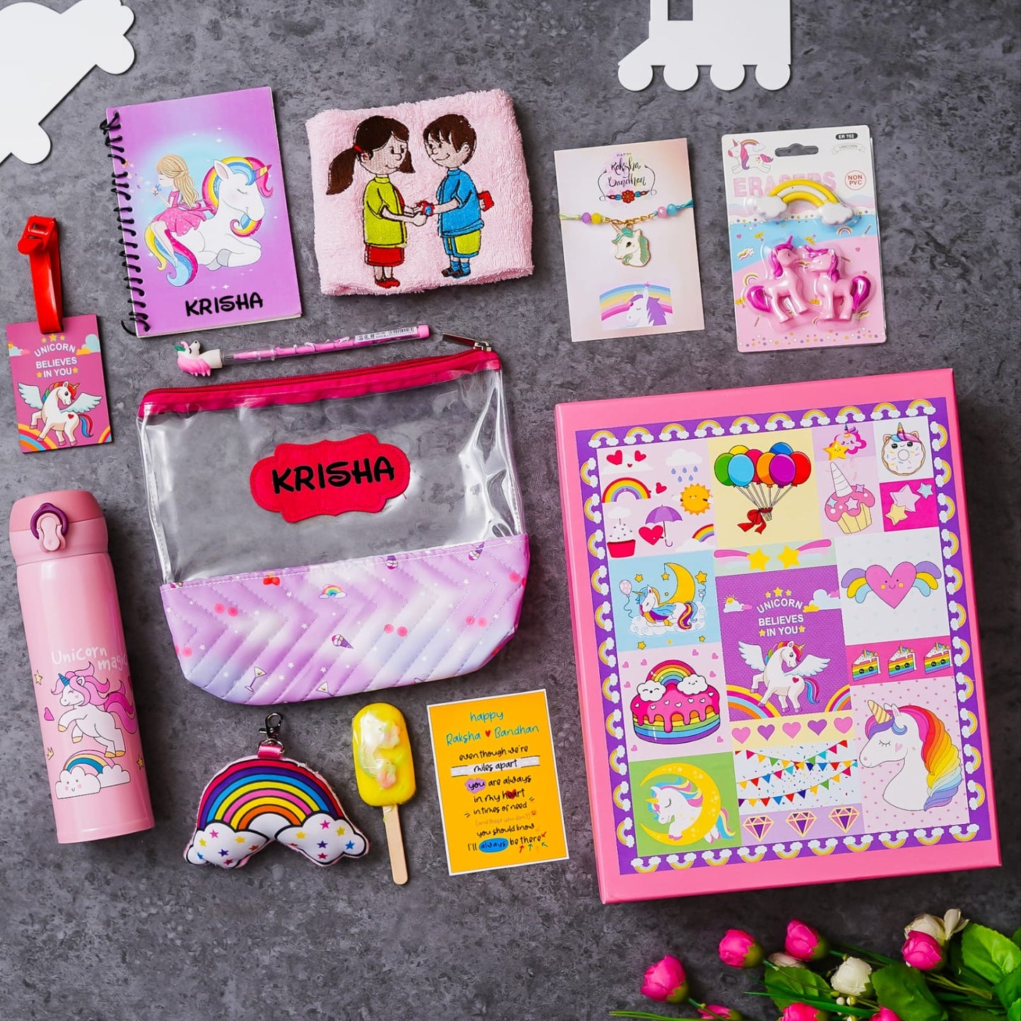 Premium Rakhi Hamper for Kids with Personalised Pouch, Notebook & Rakhi Gift Set