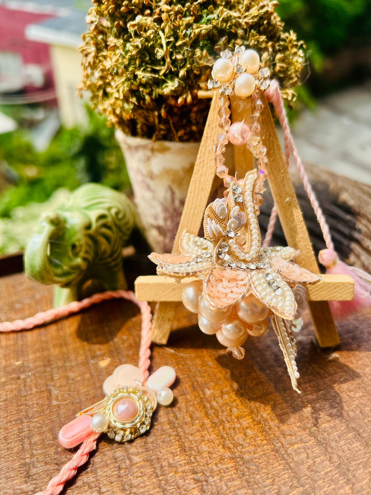 N-31 🩷 Elegant Peach Pearl Bhaiya Bhabhi Rakhi Set – Lumba & Rakhi Pair for Raksha Bandhan 2025