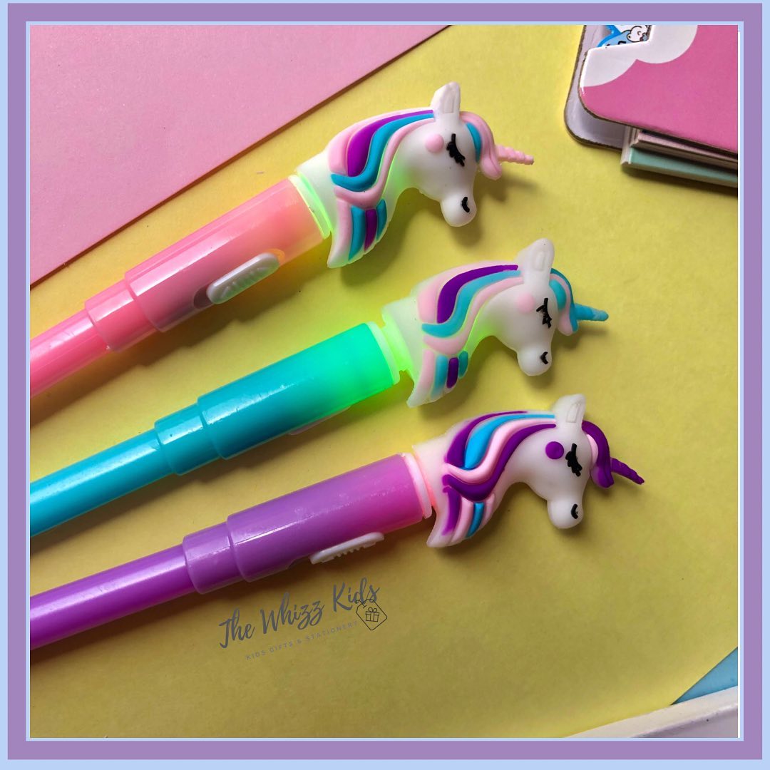 Quirky Unicorn Gel Pens with LED Light