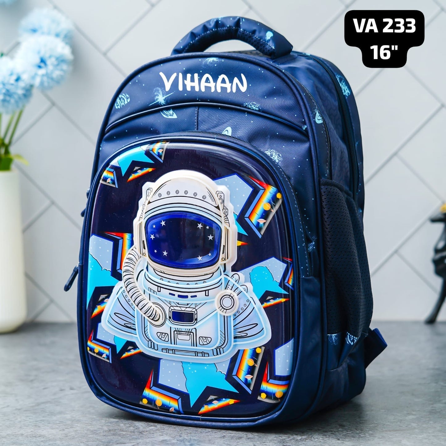 Personalized Space Theme Kids Bag Set Hamper For Kids with Lunchbox & Bottle (VA 233) - 16 inches
