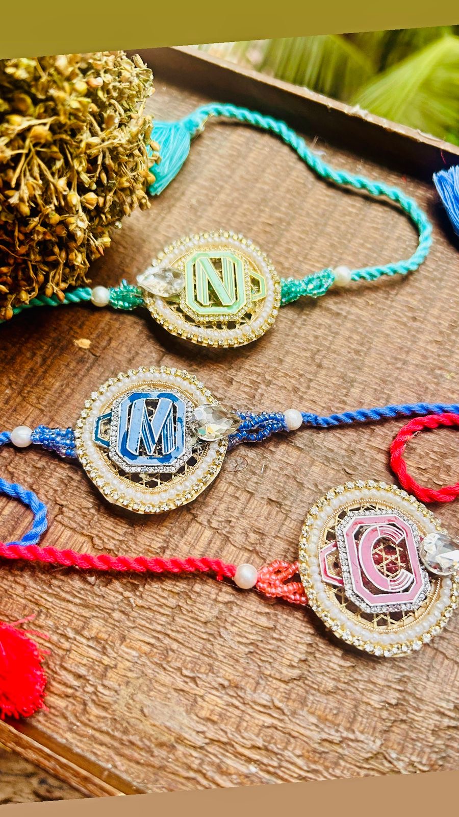 N-25 ✨ Super Stylish Initial Metal Alphabet Rakhi – Silver & Gold Polish for Bhai