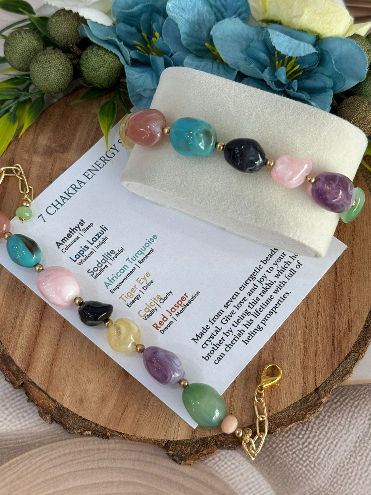 L-01 ✨ Premium 7 Chakras Stone Rakhi Bracelet for Brother – Reusable Spiritual Rakhi for Raksha Bandhan 2025