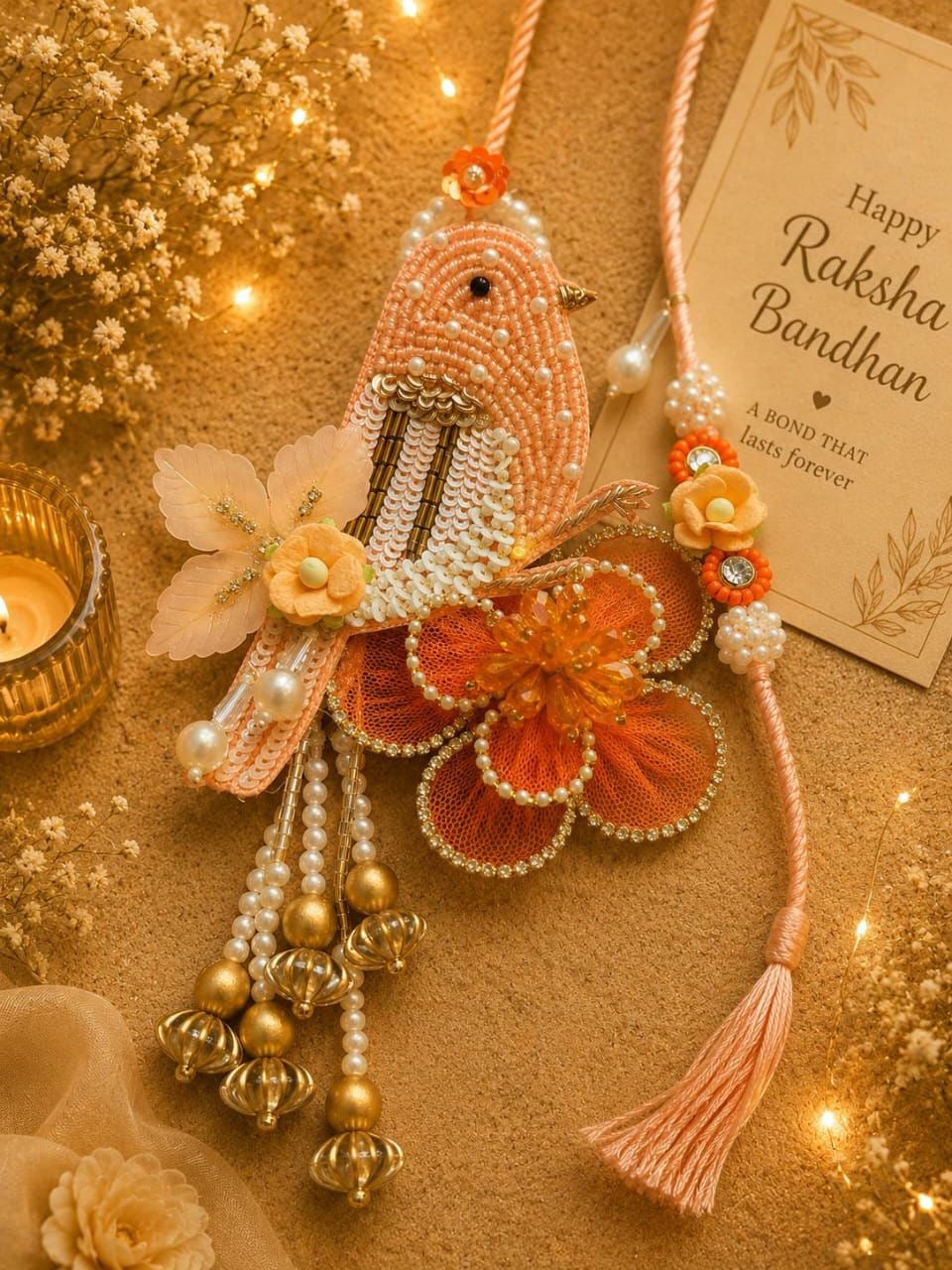 NB- 26 Heavy Designer Bird Rakhi Lumba Set | Premium Floral Rakhi for Bhai Bhabhi | Pearl Crystal Rakhi Set 2026
