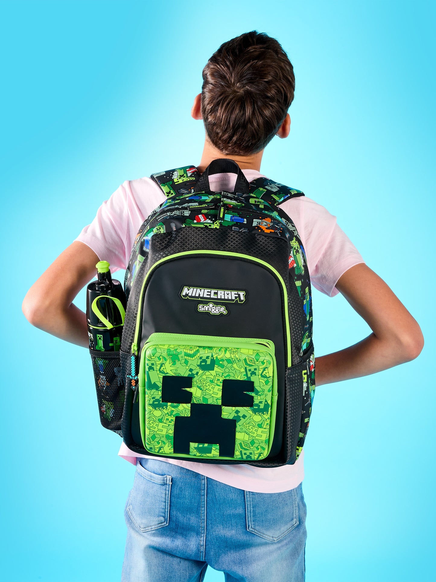 Minecraft x Smiggle Classic Backpack for Kids – Embossed Creeper Design, Spacious & Durable School Bag in India