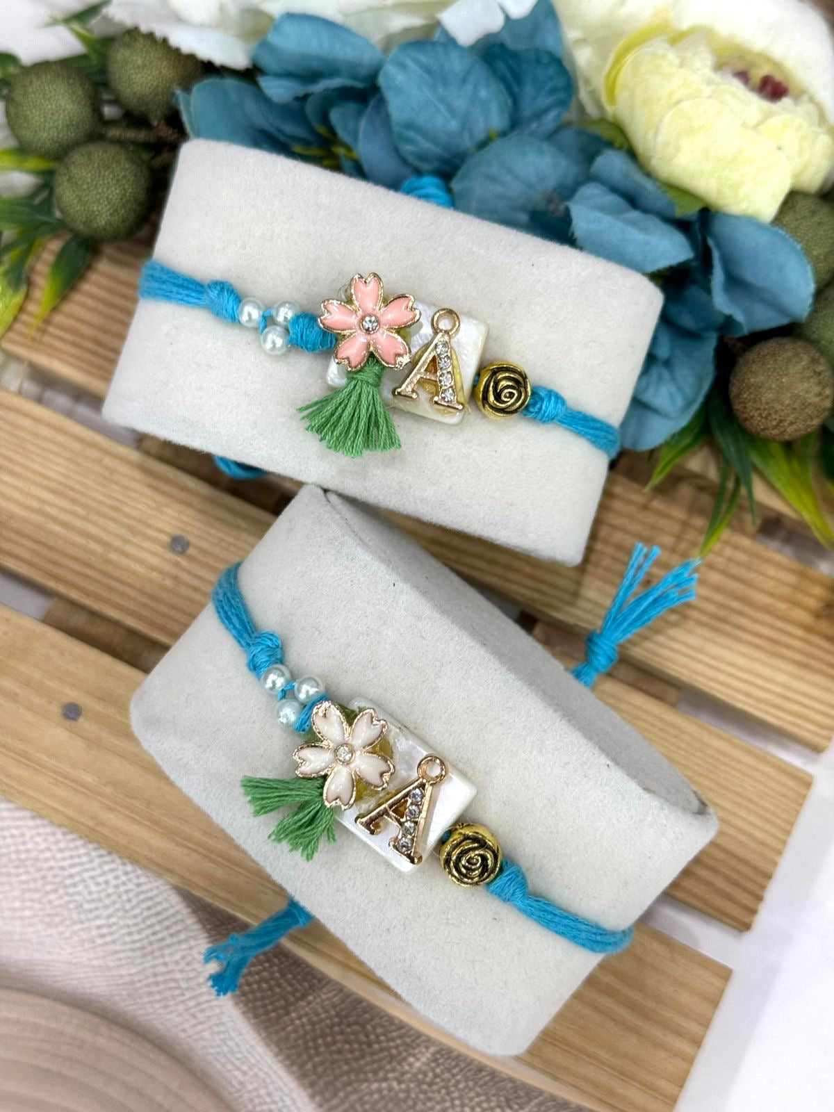 L-02 ✨ Very Elegant Initial Rakhi – Mother of Pearl Base