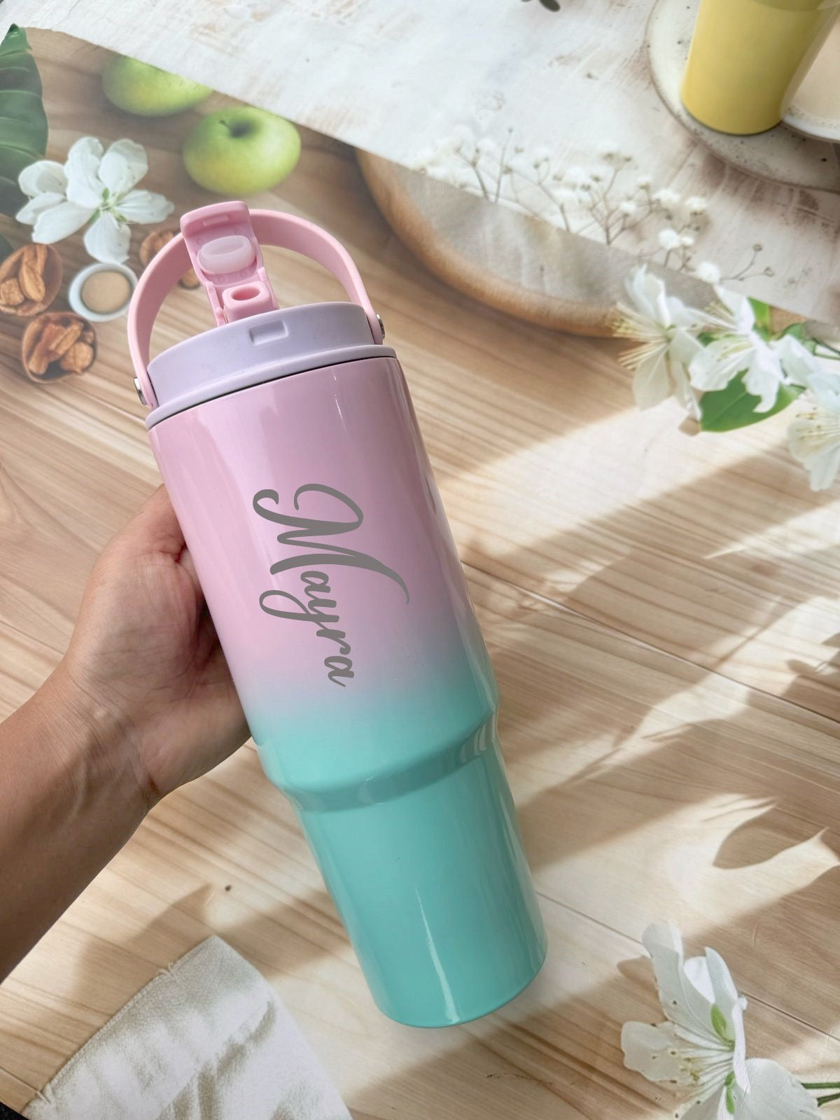 Personalizad Trendy Stainless Steel Dual-Shaded Tumbler with Handle – 900ml