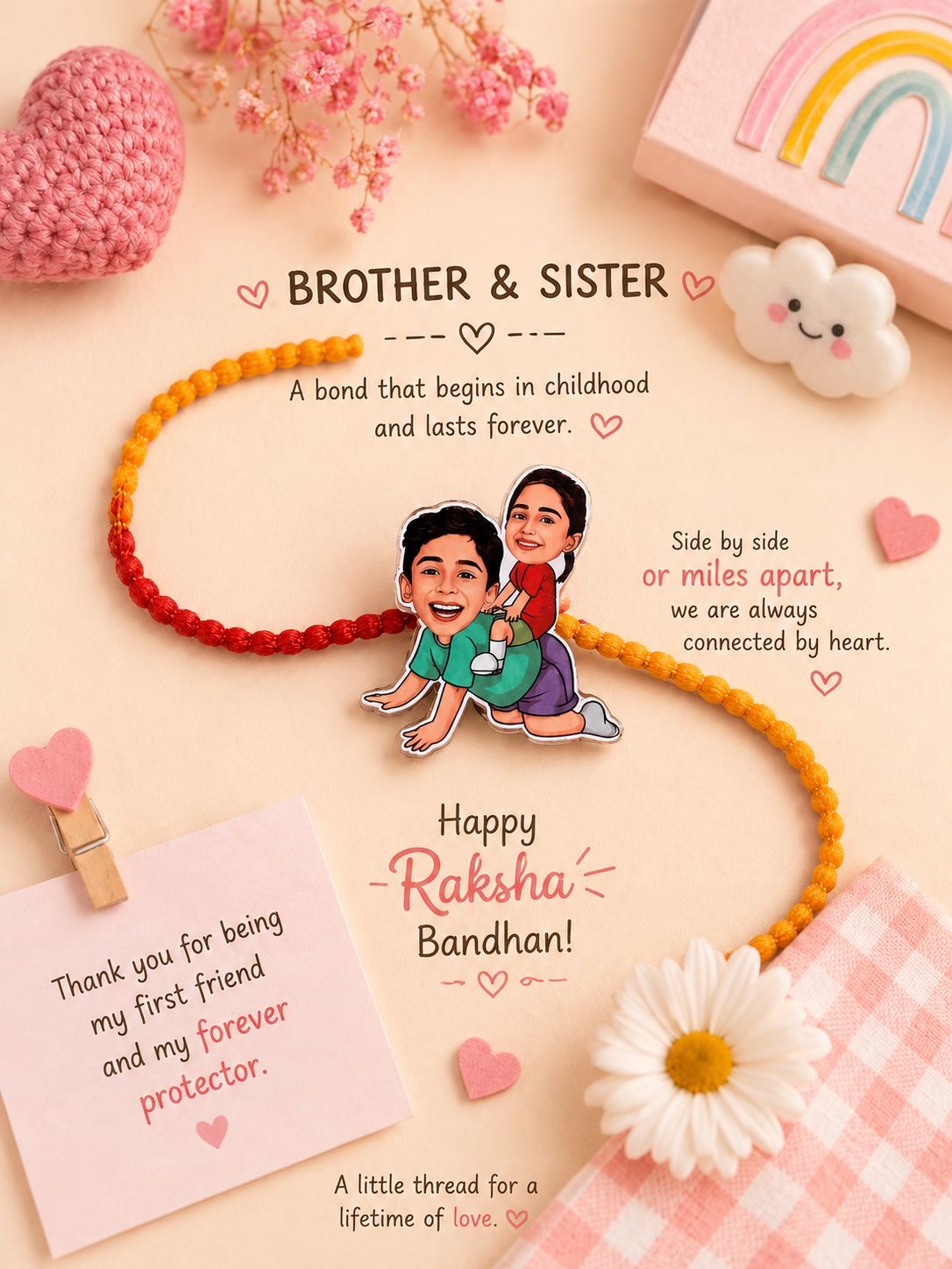 SB- 08 Personalized Magnetic Caricature Rakhi | Custom Photo Rakhi | Reusable Fridge Magnet Rakhi 2026
