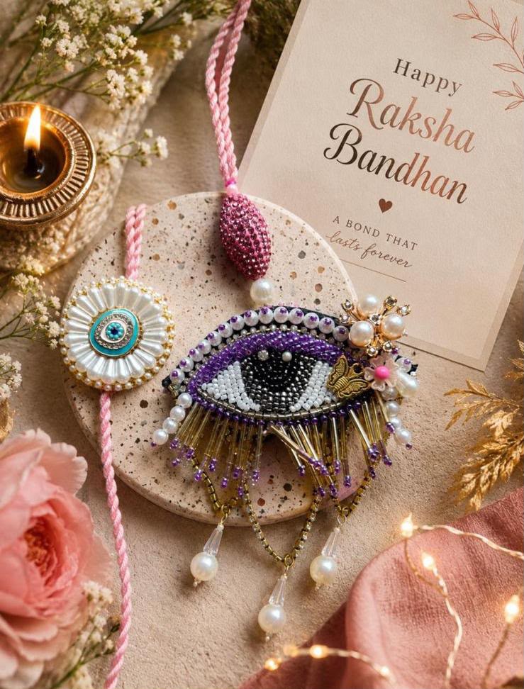 NB- #05 Evil Eye Rakhi Lumba Set | Handmade Nazar Protection Bhaiya Bhabhi Rakhi | Designer Rakhi 2026