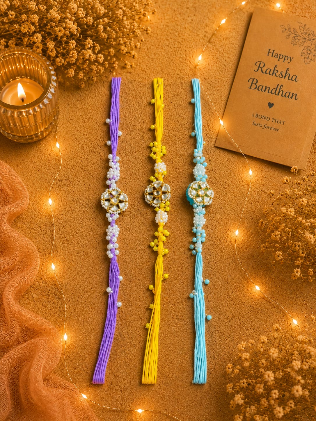 Designer Kundan & Ghungroo Rakhi for Brother | Premium Beaded Rakhi | Available in 3 Colours