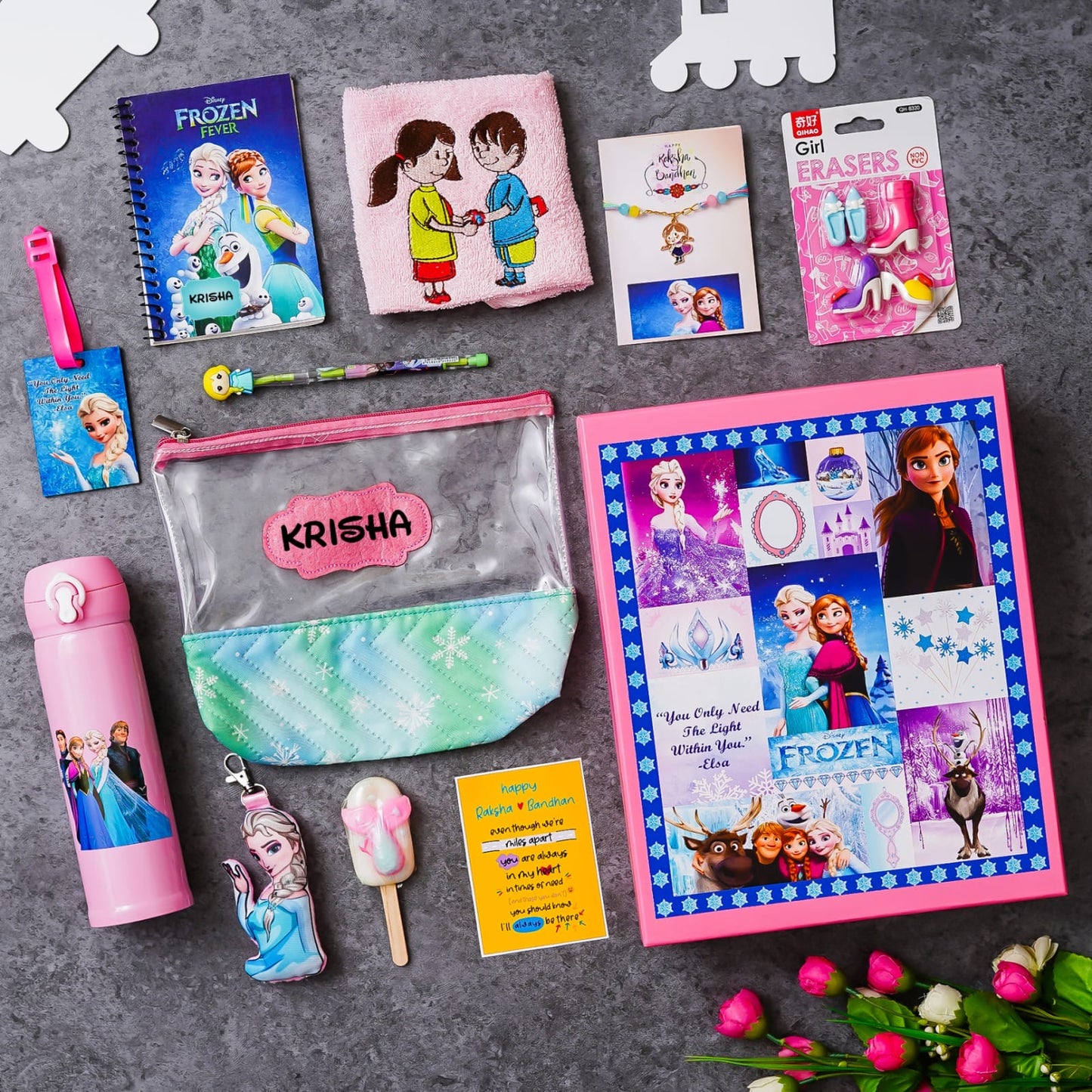 Premium Rakhi Hamper for Kids with Personalised Pouch, Notebook & Rakhi Gift Set