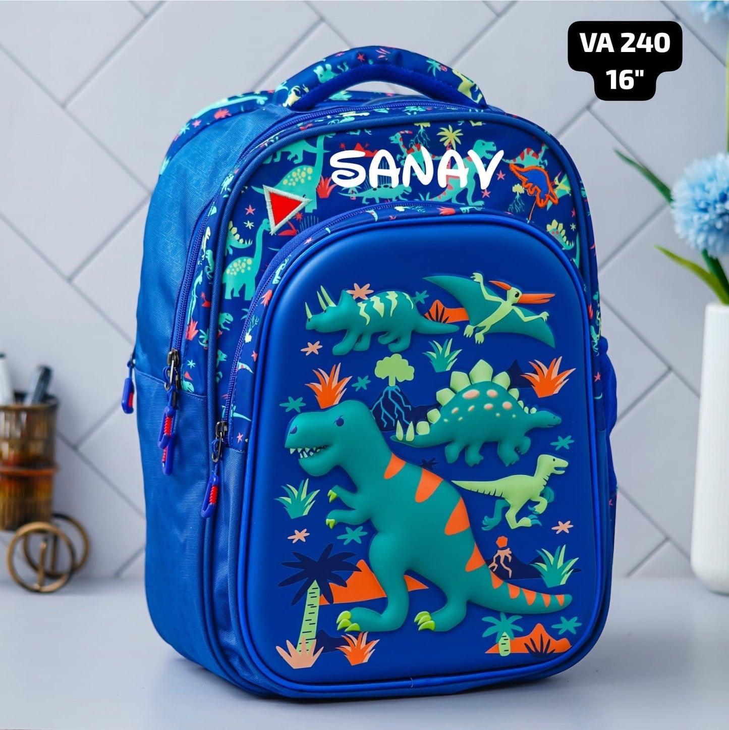 VA 240 Personalized Dinosaur Gift Hamper for Kids | Custom Lunch Box, Bag, Bottle & Pouch | Perfect Birthday Gift in India