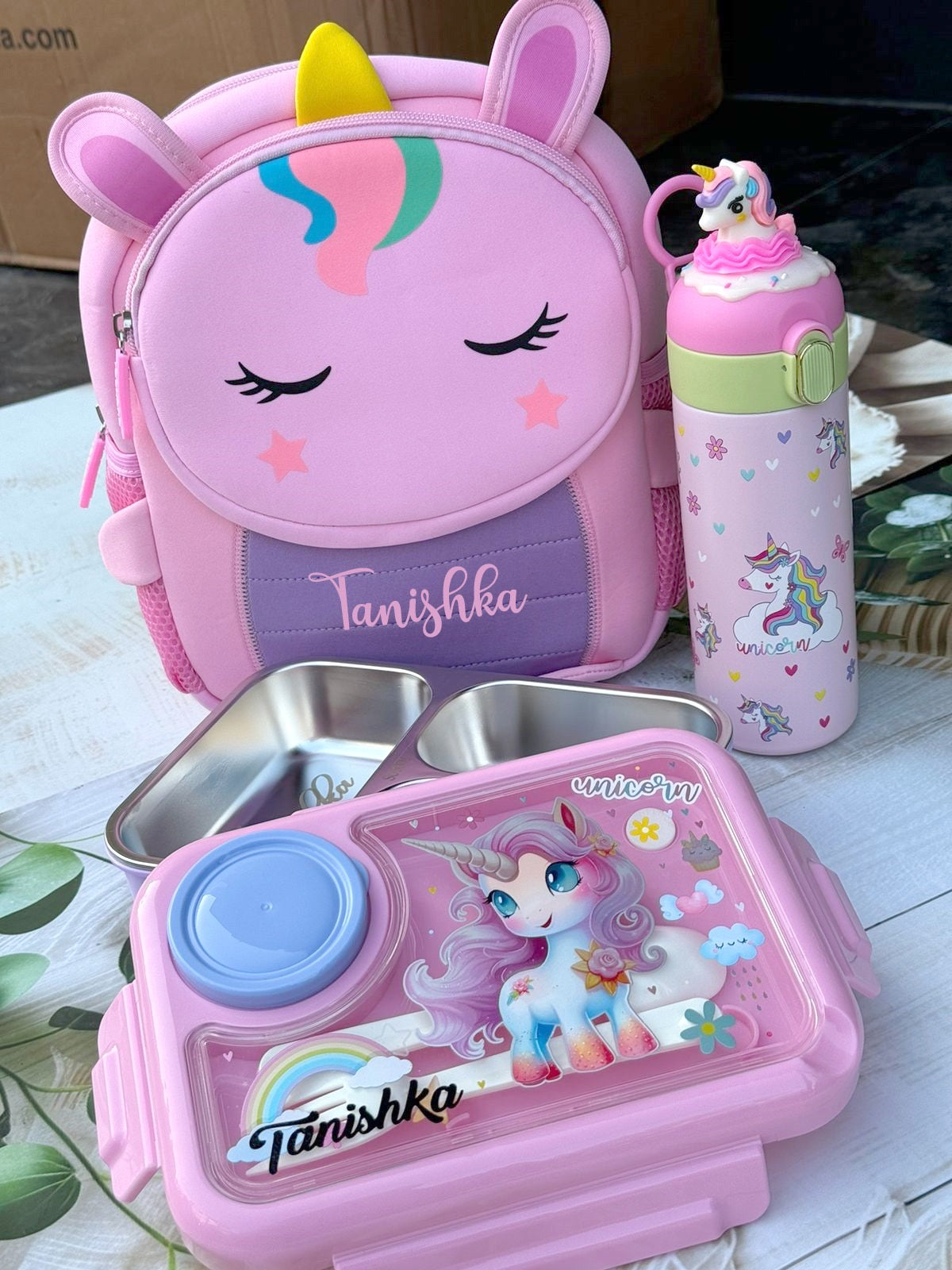 Cute Unicorn Combo Set – Backpack, Insulated Bottle & Leakproof Lunchbox (Free Shipping)