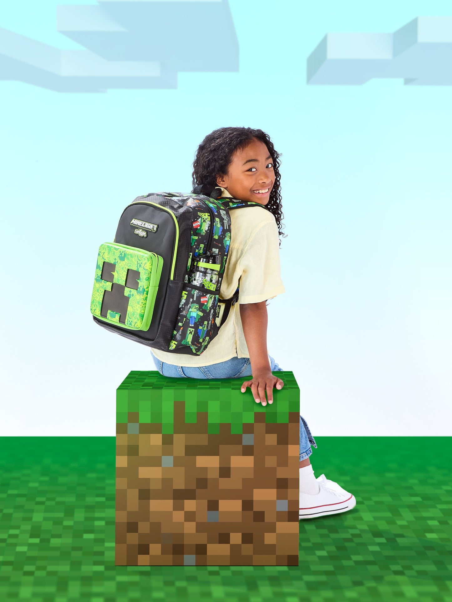 Minecraft x Smiggle Classic Backpack for Kids – Embossed Creeper Design, Spacious & Durable School Bag in India