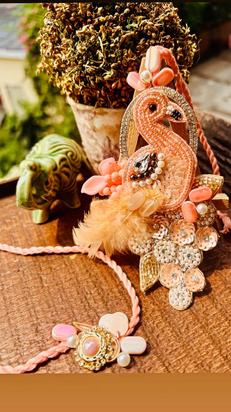N-32 🦩 Flamingo Rakhi Lumba Set for Bhaiya Bhabhi – Quirky Tropical Rakhi 2025