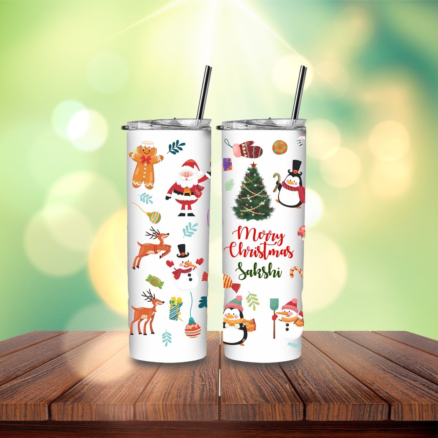 Christmas Personalized Special Stainless Steel Skinny Tumbler with Steel Straw