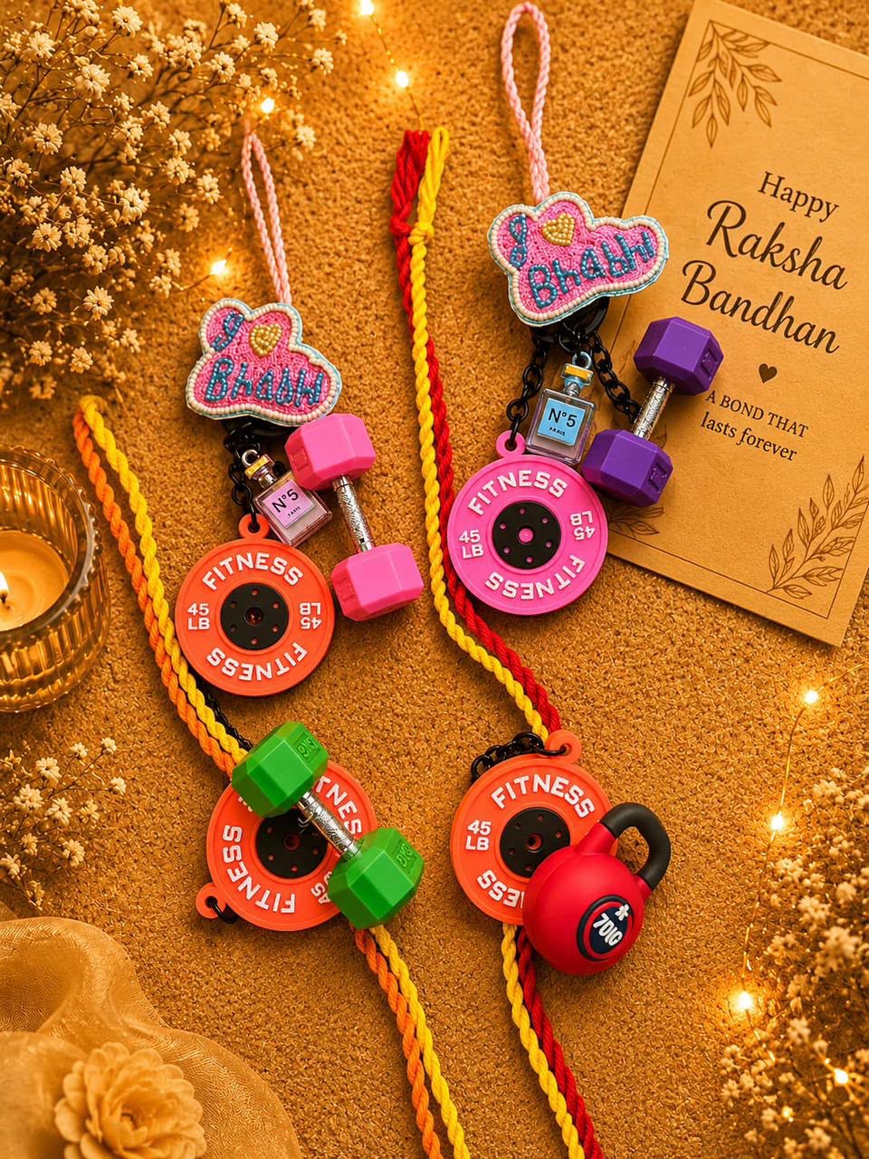 Fitness Freak Bhai Bhabhi Rakhi Lumba Set | Reusable Gym-Themed Rakhi & Lumba Set | Premium Rakhi 2026