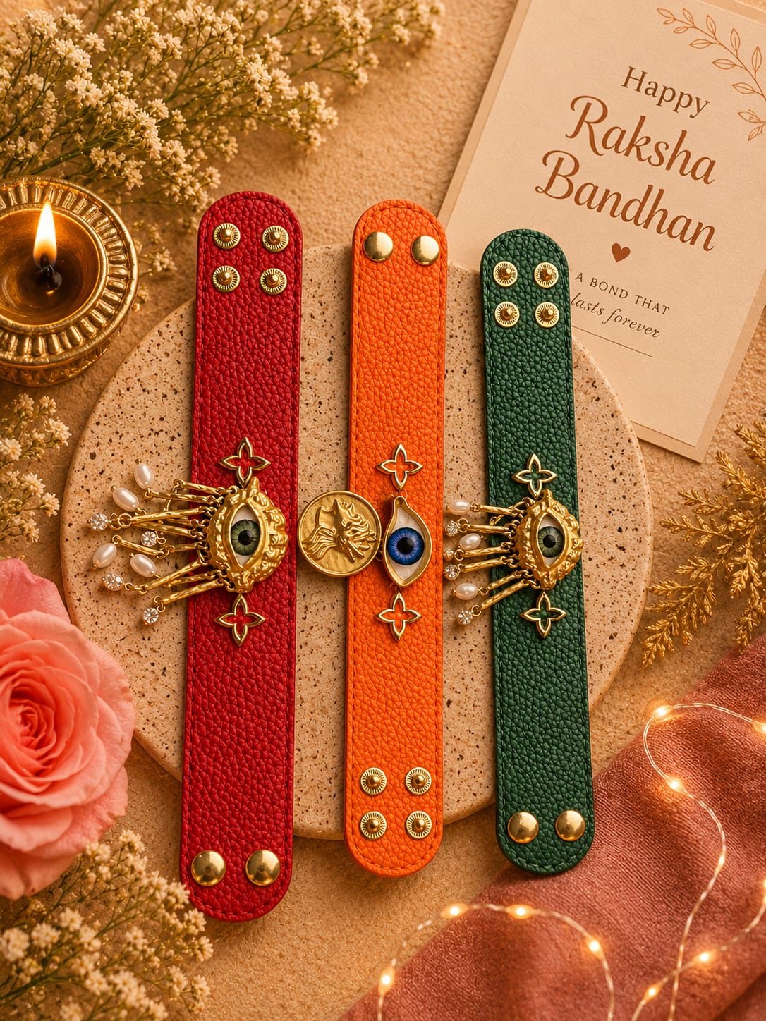 Limited Edition Leather Evil Eye Bracelet Lumba Rakhi for Bhabhi | Designer Bracelet Rakhi