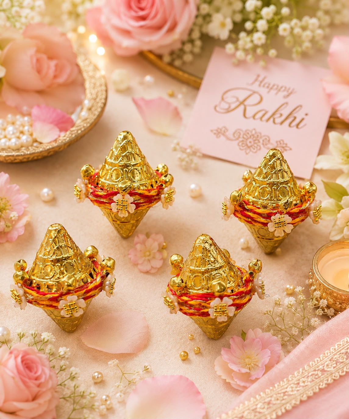 Traditional Nariyal Gut for Rakhi | Decorative Coconut with Roli Chawal | Compact Raksha Bandhan Pooja Essential