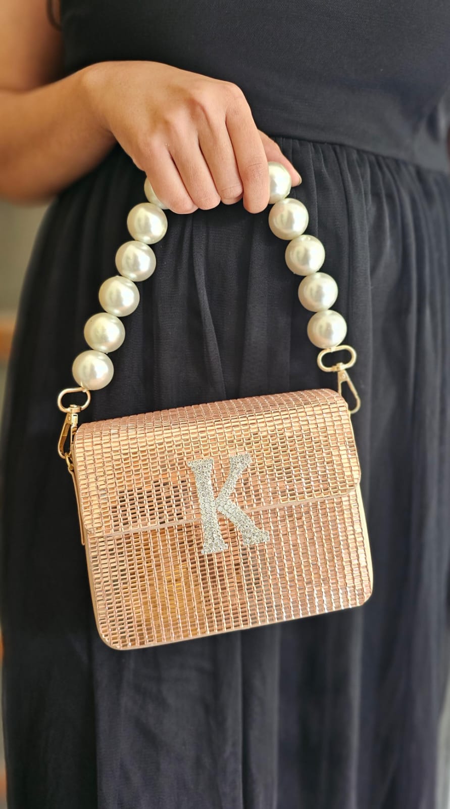Elegant Initial Customized Clutch Bag with Pearl Handle