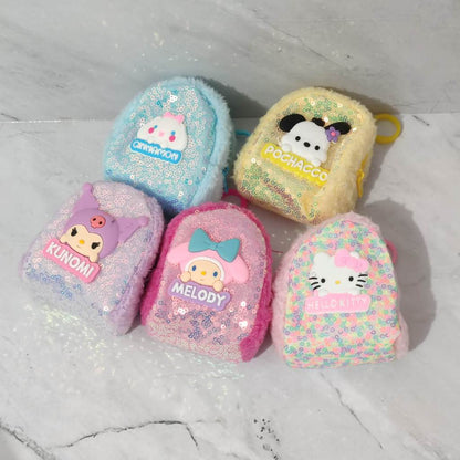 Sanrio Theme Inspired Kuromi, Hello Kitty, My Melody, Cinnamoroll & Pompompurin Mini Backpack Style Sequence Bag Keychain With Fur Detail