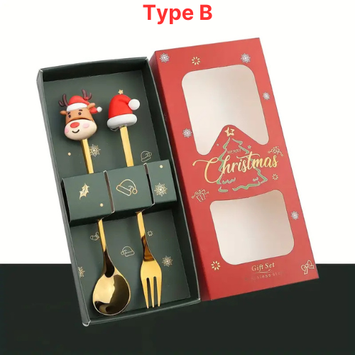 Christmas Special Stainless Steel Cutlery Set in Elegant Gift Box (Set of 2)