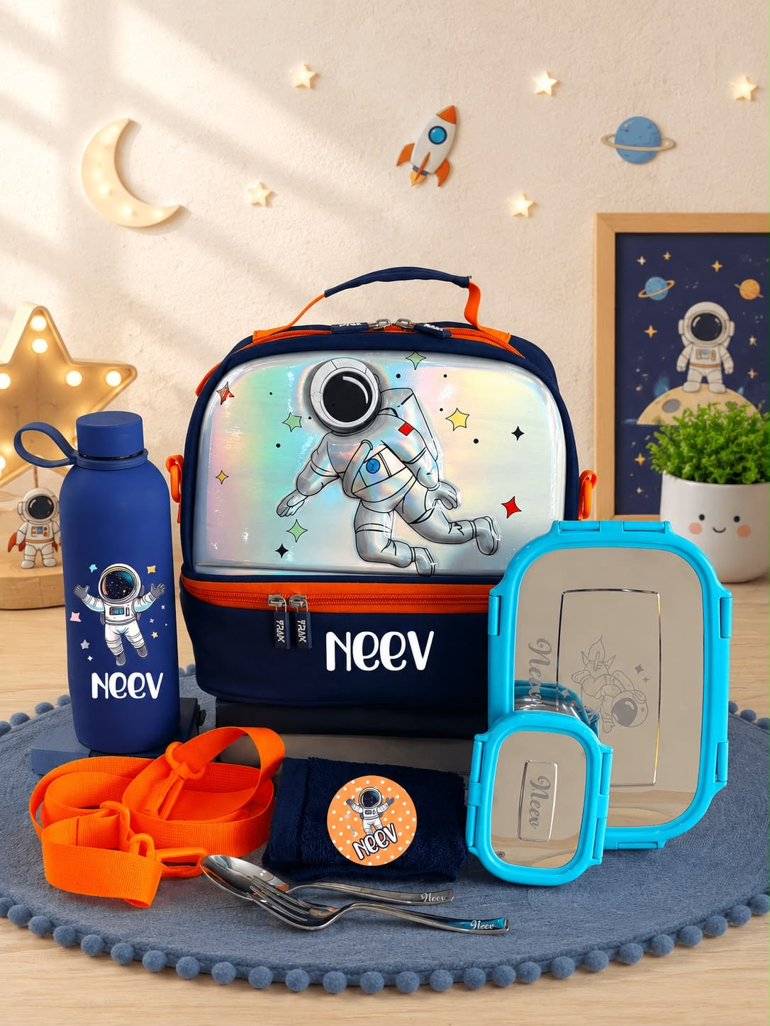 SHM- 002 Personalized School Essentials Gift Hamper with Rakhi | Custom Lunch Bag, Bottle, Lunch Box & Napkin | Raksha Bandhan 2026
