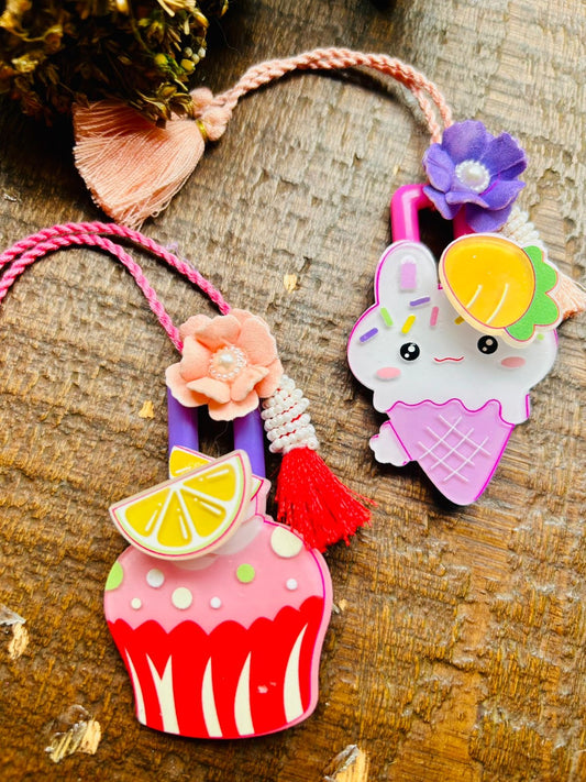 KN-6 Cupcakes & Ice Cream Reusable Hair Clip Lumba Rakhi – Sweet Treat for Girls