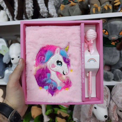 Unicorn Fur Sequin Diary with Designer Pen Gift Set – Perfect for Kids & Teens