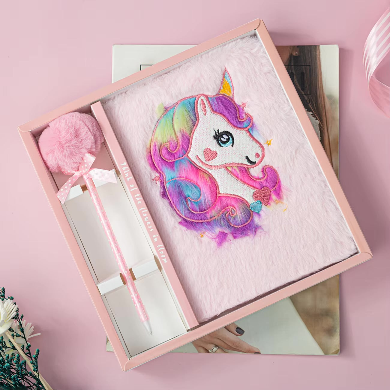 Unicorn Fur Sequin Diary with Designer Pen Gift Set – Perfect for Kids & Teens