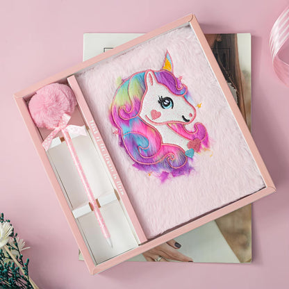 Unicorn Fur Sequin Diary with Designer Pen Gift Set – Perfect for Kids & Teens