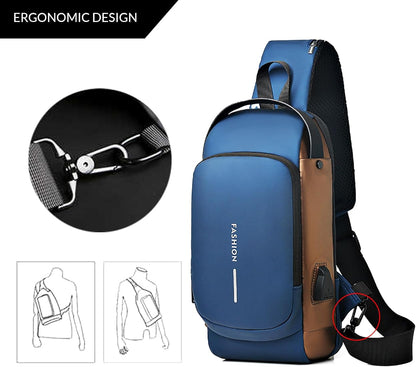 Multifuncional Chest Bag– Water Repellent| Anti-Theft| USB Slot| Perfect for Travel| Hiking| Airport| College