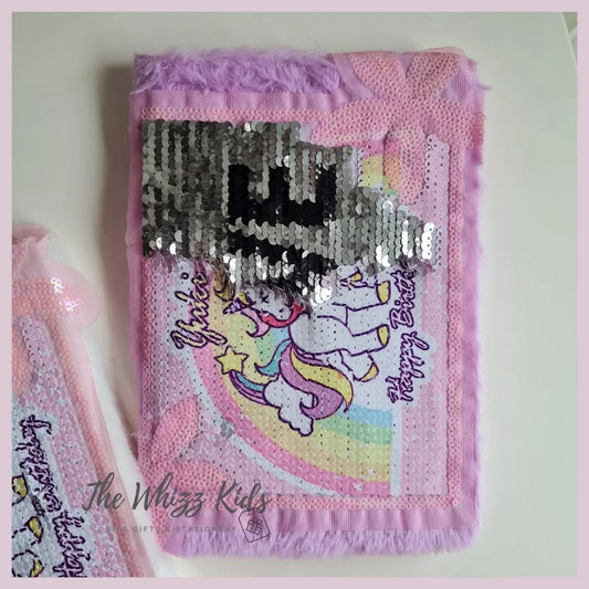 Fancy Unicorn Fur Diary with Reversible Sequin Cover