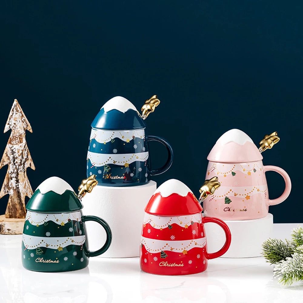 Christmas Special Oval Ceramic Mug with Star Spoon