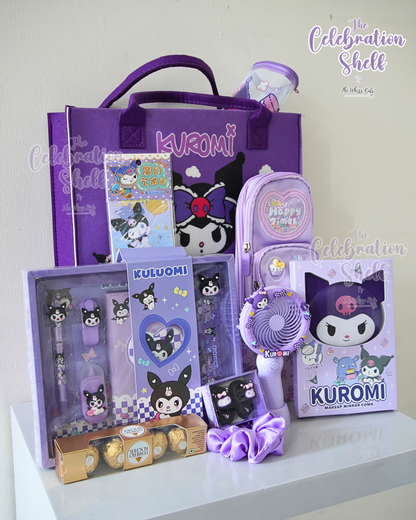 Kuromi Gift Hamper for Girls | Loaded Purple Themed Rakhi Special 2025 | Kawaii Stationery, Fan, Chocolates & More